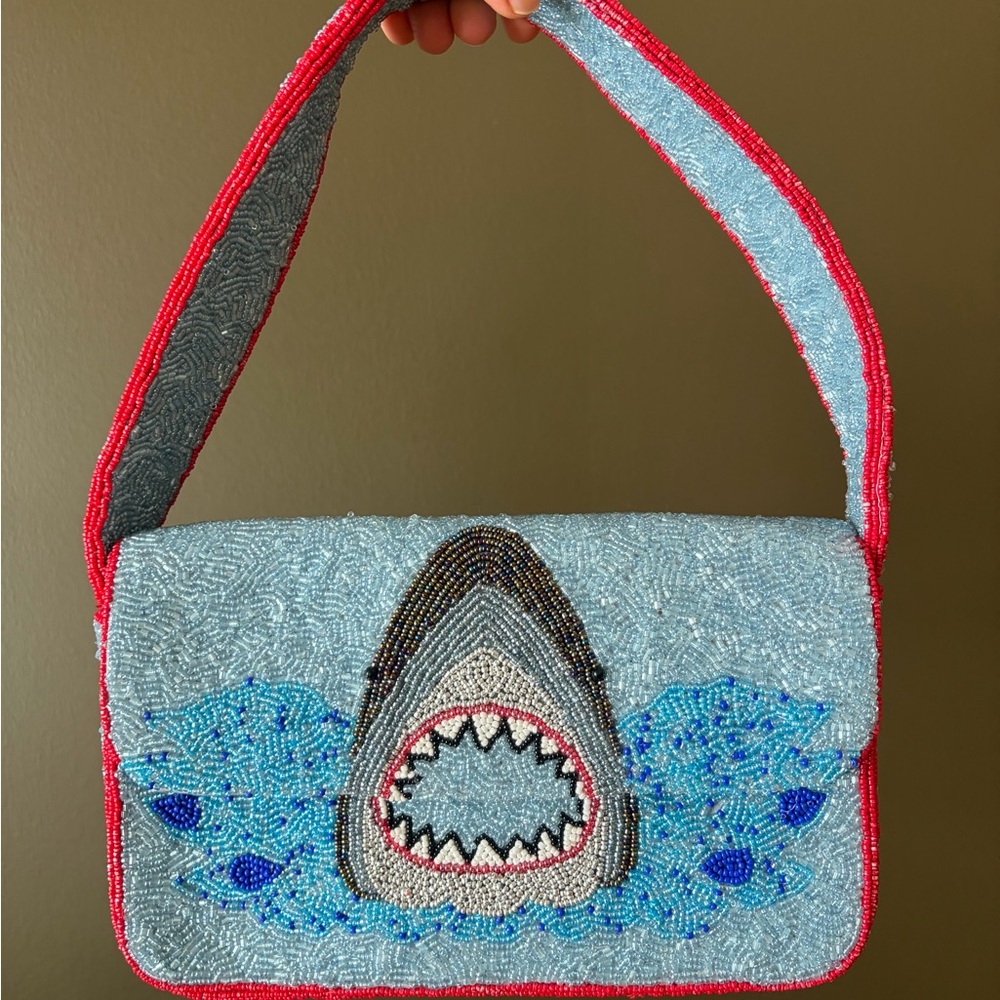 Shark Beaded Shoulder Bag - Blue and Red